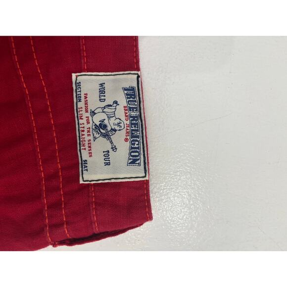 TRUE RELIGION Jeans Red Linen SLim Straight Leg Women Size 26 - Picture 2 of 6